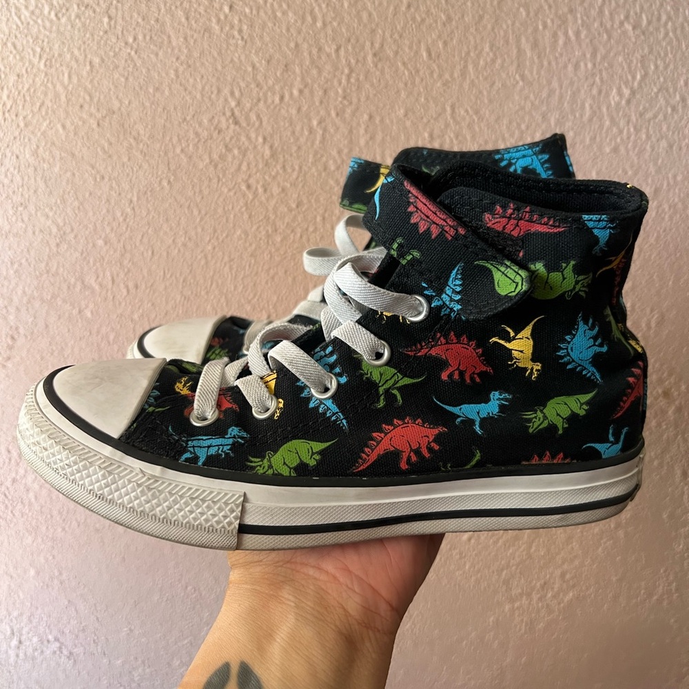 Converse Kids Black High-Top Sneakers with Dinosaur Print